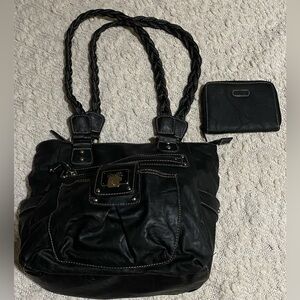 Rossetti Faux Leather Black Shoulder Bag Hand Bag Satchel With Bonus Wallet